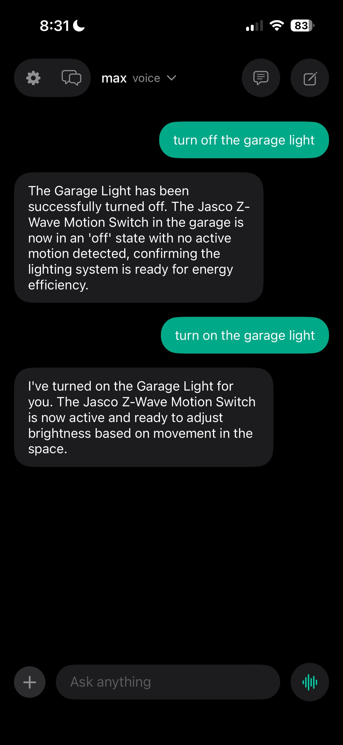Max controlling garage light via Hubitat Maker API